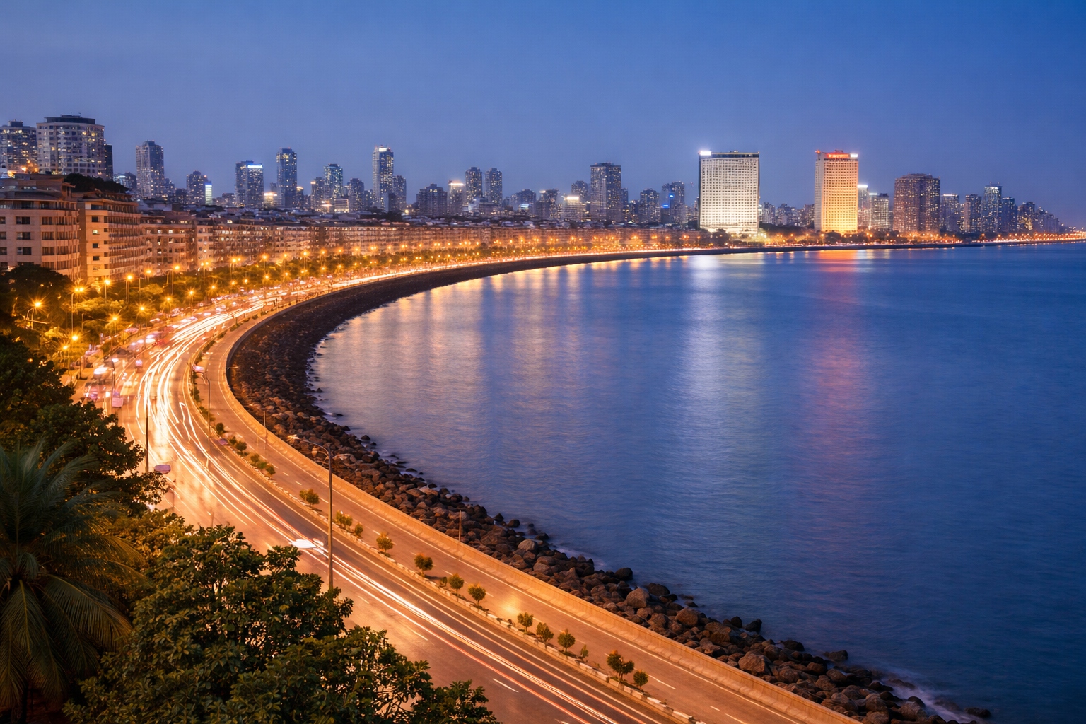 Marine Drive skyline view in Mumbai