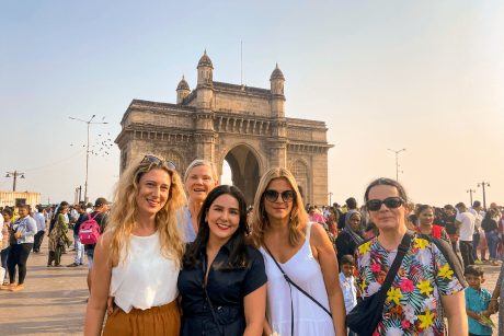 TAIMG_8012 Cruise passenger enjoying a tour at the Gateway of India in Mumbai, India.